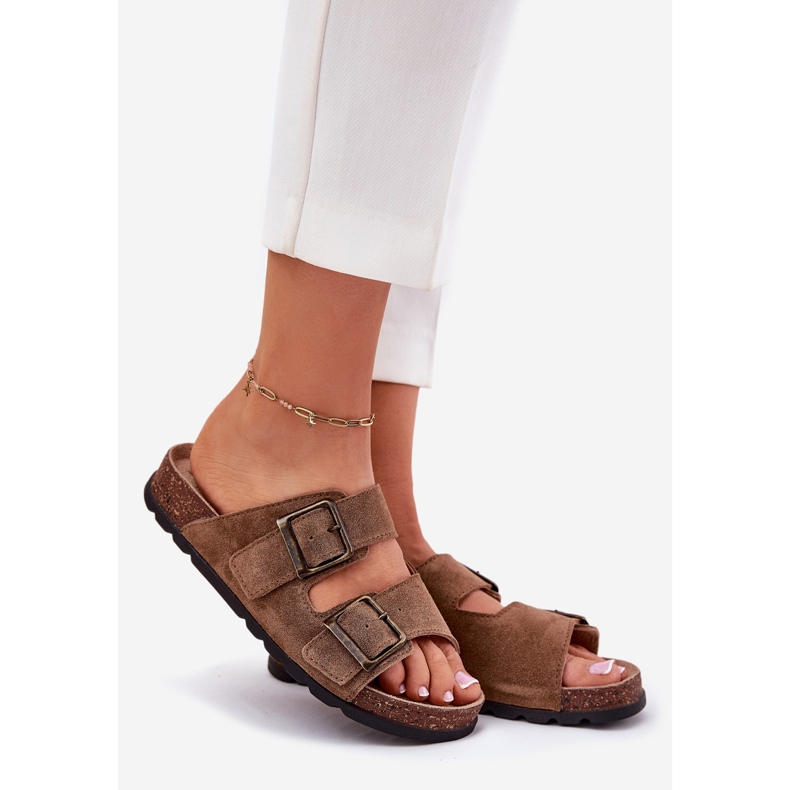 Wildleder -Flip Flops mit Frauenschnallen Panto Fino RR267024 Brown braun 1