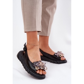 Frauen Ledersandalen mit Artiker 54C1628 Kristalle schwarz 2