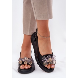 Frauen Ledersandalen mit Artiker 54C1628 Kristalle schwarz 3