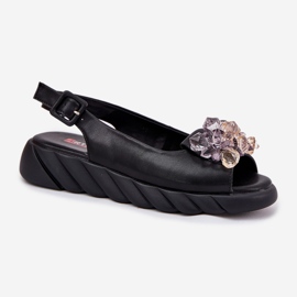 Frauen Ledersandalen mit Artiker 54C1628 Kristalle schwarz 4