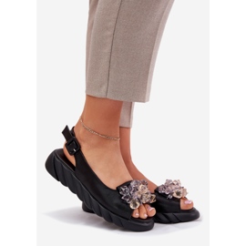 Frauen Ledersandalen mit Artiker 54C1628 Kristalle schwarz 1