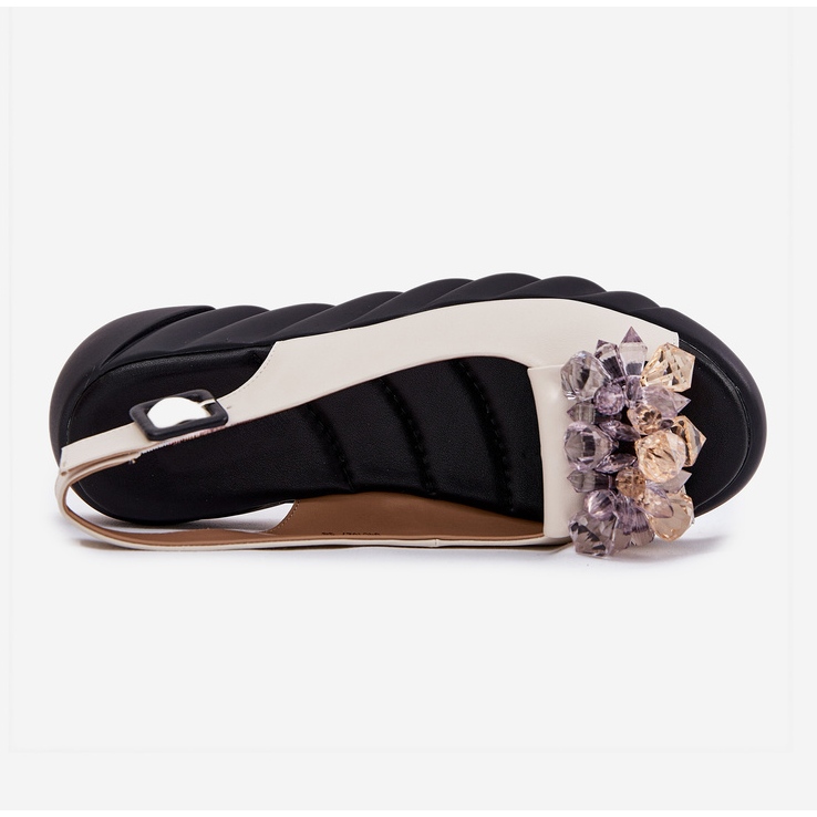 Frauen Ledersandalen mit Artiker 54C1627 Kristalle Beige 2