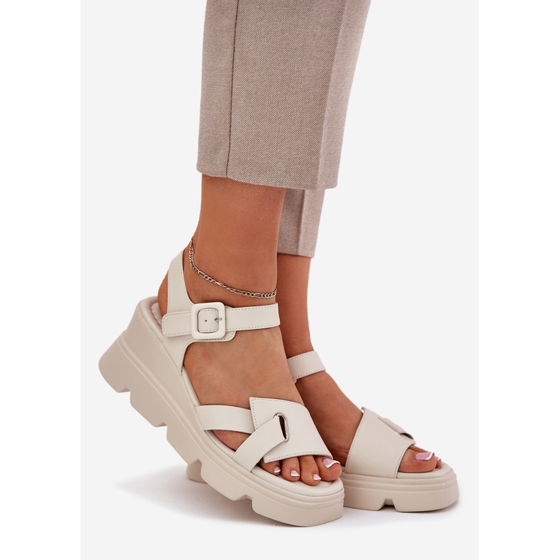 Damen -Ledersandalen für alten Artikern 54C1624 Beige 1