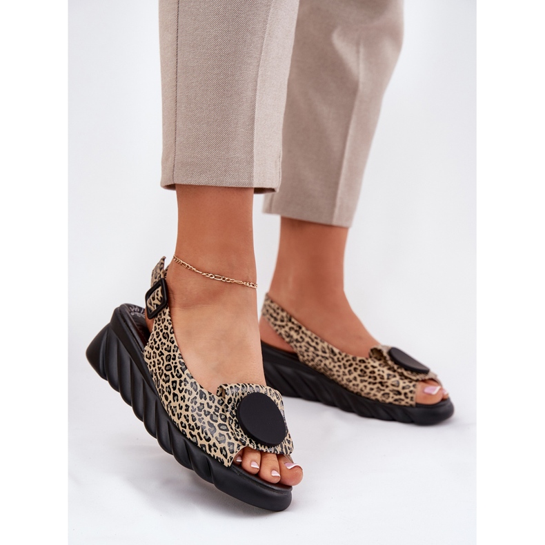 ARTIKER Natürliche Ledersandalen für einen Keilartker 56C2186 Leopardendruck beige 2