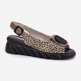 ARTIKER Natürliche Ledersandalen für einen Keilartker 56C2186 Leopardendruck beige 4