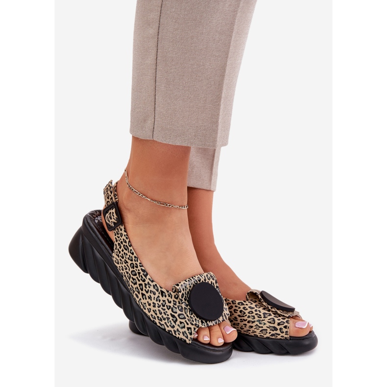 ARTIKER Natürliche Ledersandalen für einen Keilartker 56C2186 Leopardendruck beige 1