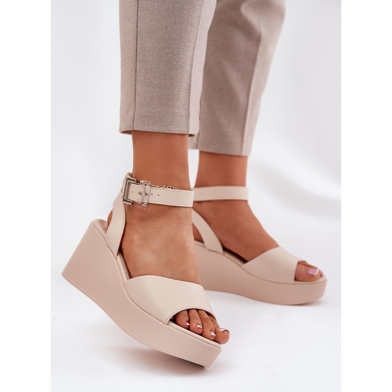 Damen Sandalen mit Keilabsatz Beige 2