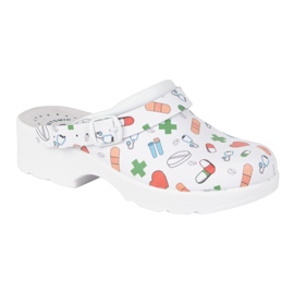 Vriston Frauenschuhe Leder Clogs Pantoffeln mit medizinischen Designs Comfooty Alice weiß 2