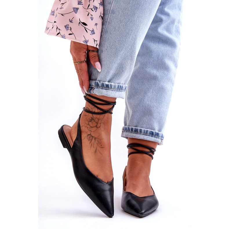 Frauen gebundene Ballerinas schwarze Sandalen gebunden 5