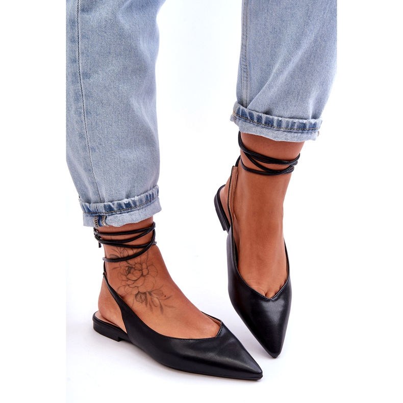 Frauen gebundene Ballerinas schwarze Sandalen gebunden 3