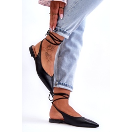 Frauen gebundene Ballerinas schwarze Sandalen gebunden 2