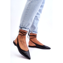 Frauen gebundene Ballerinas schwarze Sandalen gebunden 1