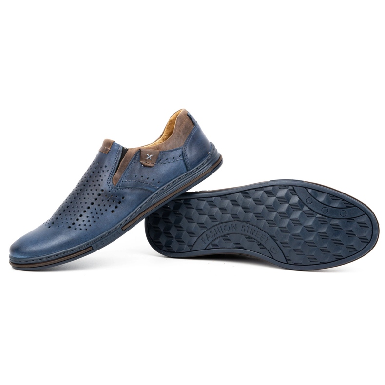 Polbut Herren-Sommer-Lederschuhe 401L Marineblau mit Braun 2