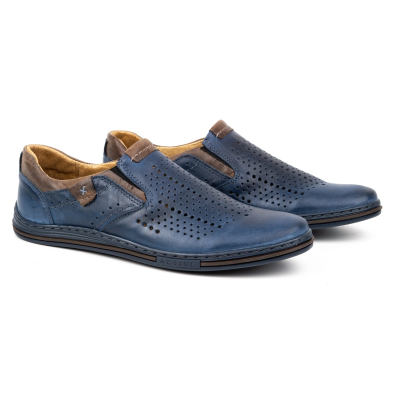 Polbut Herren-Sommer-Lederschuhe 401L Marineblau mit Braun 3