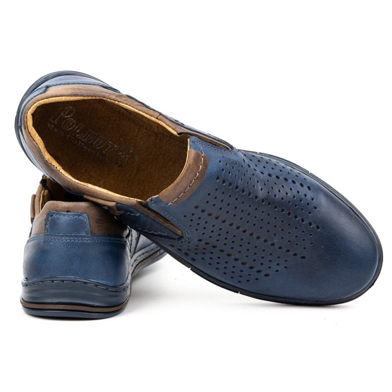 Polbut Herren-Sommer-Lederschuhe 401L Marineblau mit Braun 4