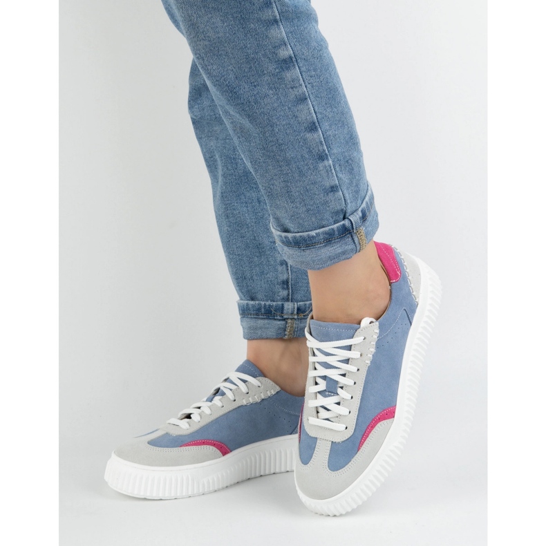 Olivier Damen -Leder -Sneaker für Frauen auf der N1202S4 -Plattform blau 1