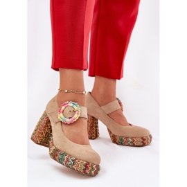 Wildlederpumpen mit Geflecht auf der Post- und Plattform Maciejka 06839-04 Beige 2