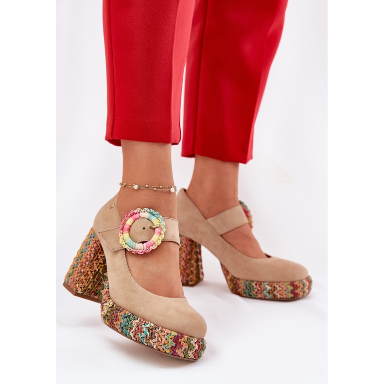 Wildlederpumpen mit Geflecht auf der Post- und Plattform Maciejka 06839-04 Beige 2