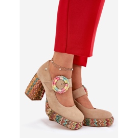 Wildlederpumpen mit Geflecht auf der Post- und Plattform Maciejka 06839-04 Beige 1