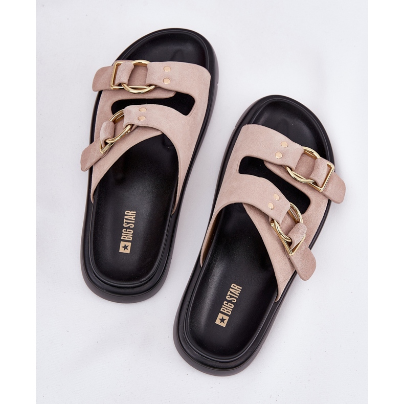 Frauen Wildleder Flip Flops mit dekorativem Big Star RR274659 Klemmen hellrosa 2