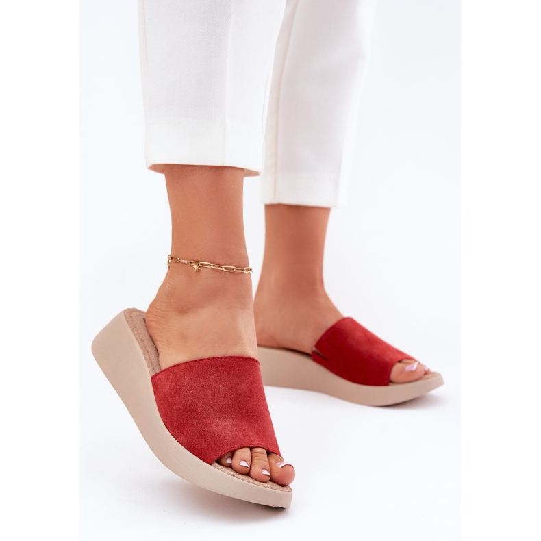 Frauen Wildleder Flip Flops auf dem Panto Fino RR267040 Keil rot 2