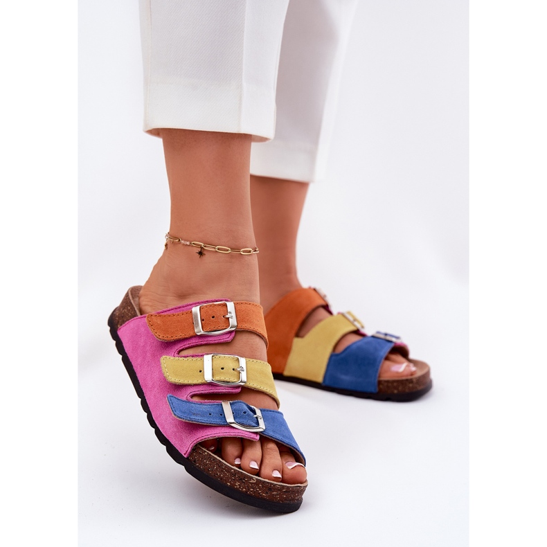 Frauen Wildleder Flip Flops mit Panto Fino RR267033 Fuchsia Schnallen rosa 2