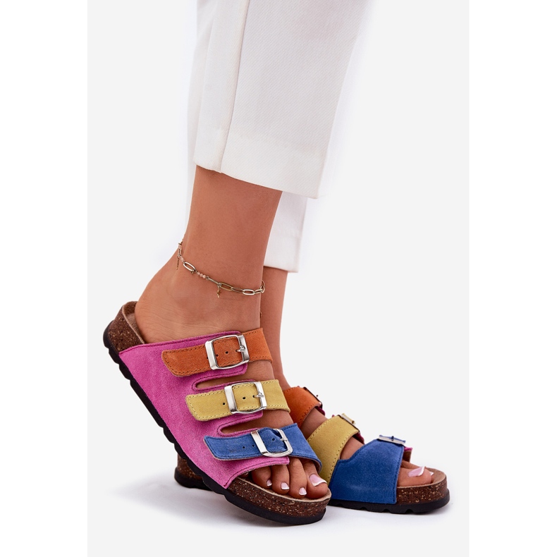 Frauen Wildleder Flip Flops mit Panto Fino RR267033 Fuchsia Schnallen rosa 1