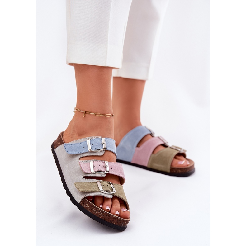 Frauen Wildleder Flip Flops mit Panto Fino RR267034 Blaue Schnallen 1