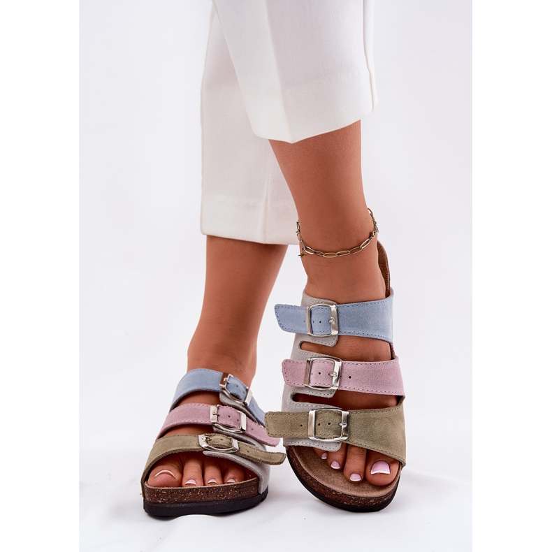 Frauen Wildleder Flip Flops mit Panto Fino RR267034 Blaue Schnallen 2