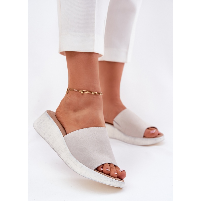 Frauen Wildleder Flip Flops auf dem Panto Fino RR267044 Grey Wedge grau 2