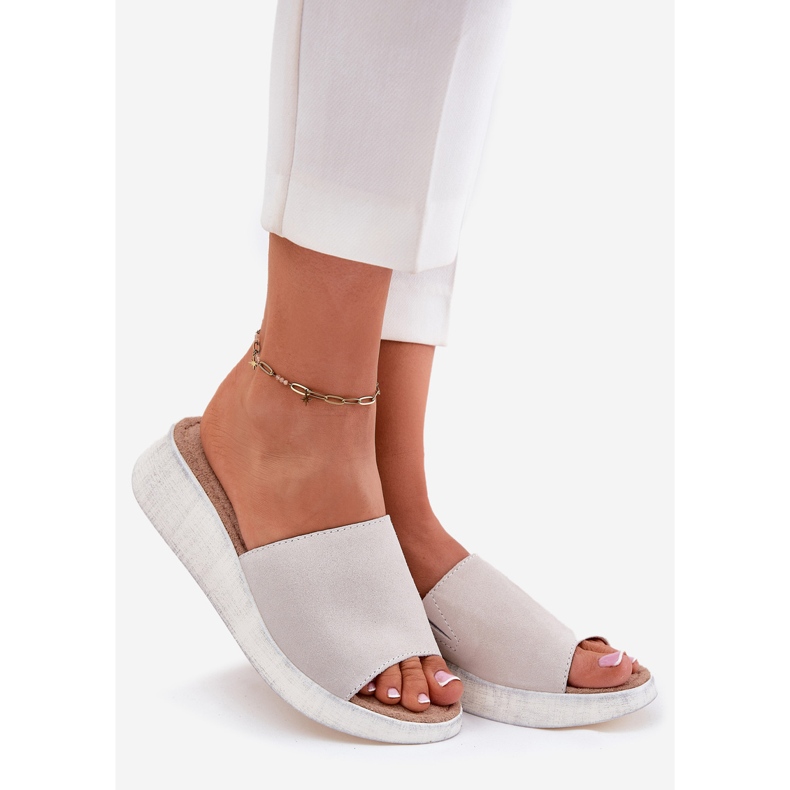 Frauen Wildleder Flip Flops auf dem Panto Fino RR267044 Grey Wedge grau 1