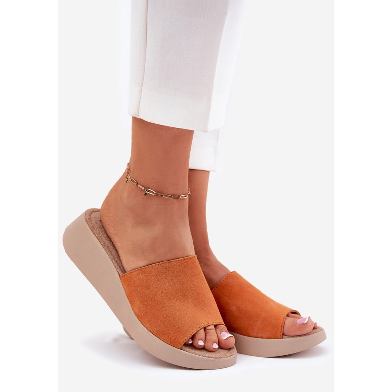 Frauen Wildleder Flip Flops auf dem Panto Fino RR267039 Keil orange 1