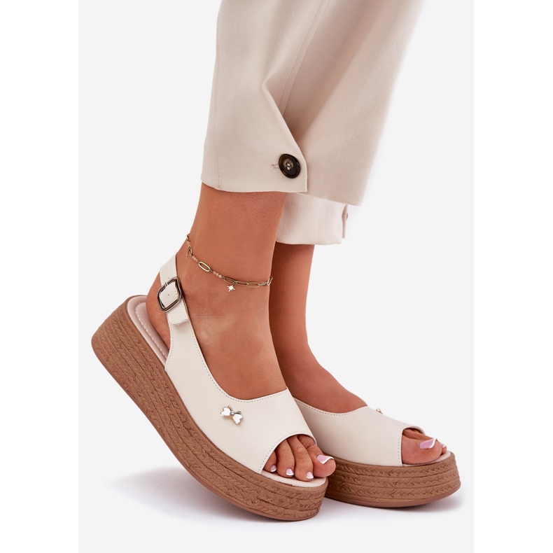 Frauen Ledersandalen auf dem Vinceza 41476 Beige Keil 1