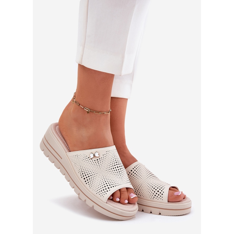 Frauen Leder Flip Flops Vinceza 41477 Beige 1