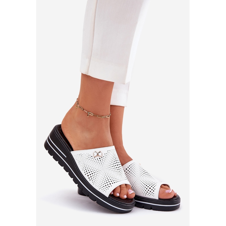 Frauen Leder Flip Flops Vinceza 41477 Weiß 1