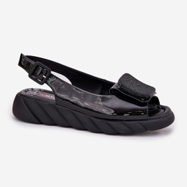 ARTIKER Leder lackierte Frauensandalen mit einem Keil mit Dekoration Artker 56C1564 Schwarz 4