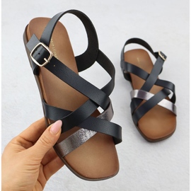 Frauen Sandalen flache Römer schwarze Sergio Leone SK088H 1
