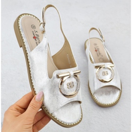 Frauen flache Sandalen mit einem Ornament Silber S.Barski KV51-003 1