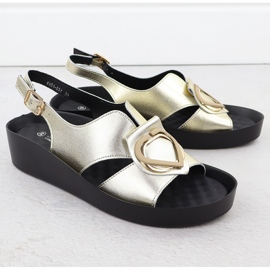 S.Barski Damen-Ledersandalen für Frauen auf den Złote S. Barski Kv51-031 Keil golden 2