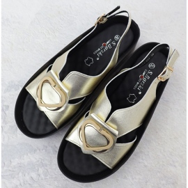 S.Barski Damen-Ledersandalen für Frauen auf den Złote S. Barski Kv51-031 Keil golden 3
