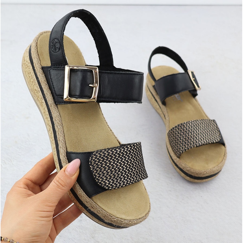 Damen -Ledersandalen für Frauen auf Keilklettklasse Rieker V0951 schwarz 1