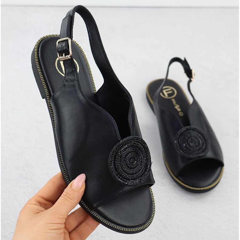 Flache Frauensandalen mit schwarzem Filippo DS6229 Zirkone 1