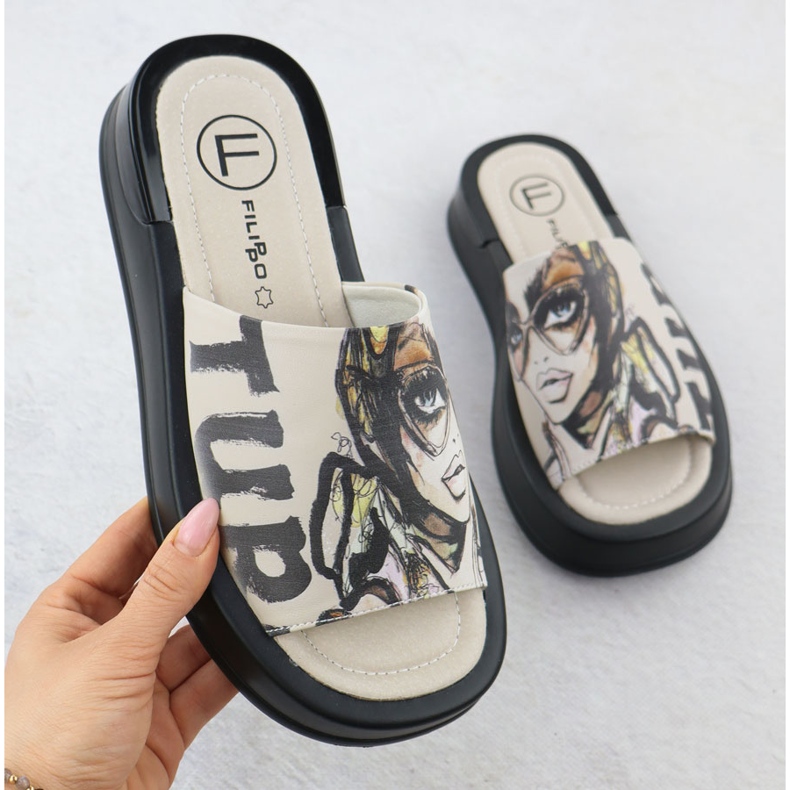 Damen -Leder -Hausschuhe mit Druck Beige Filippo DK6158 1