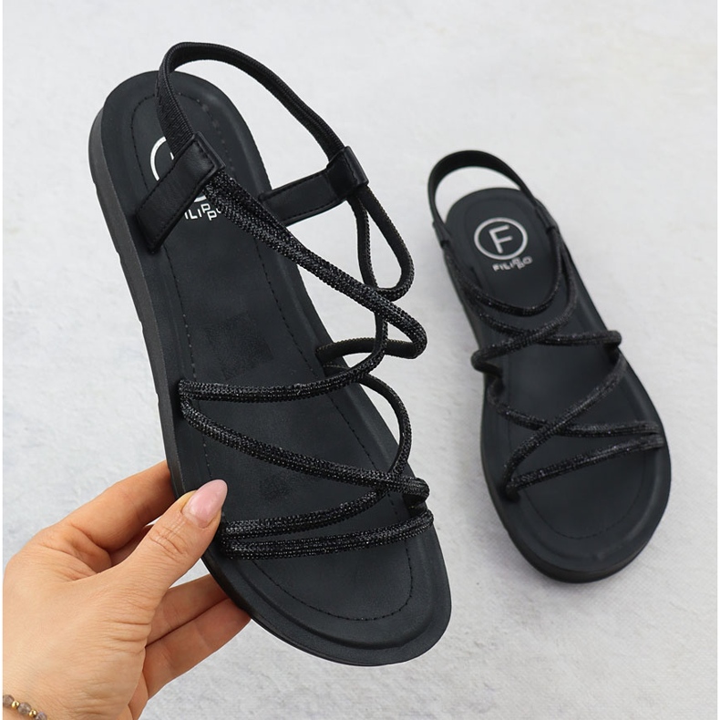 Frauensandalen mit Romanes mit kubischen Zirkonen schwarz Filippo DS6884 1