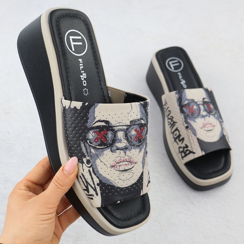 Damen -Leder -Hausschuhe mit Druck Beige Filippo DK6158 1