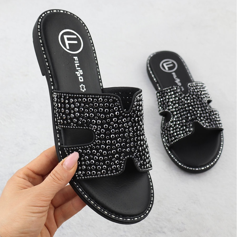 Damenflip Flops mit Strasssteinen Black Filippo DK6973 schwarz 1