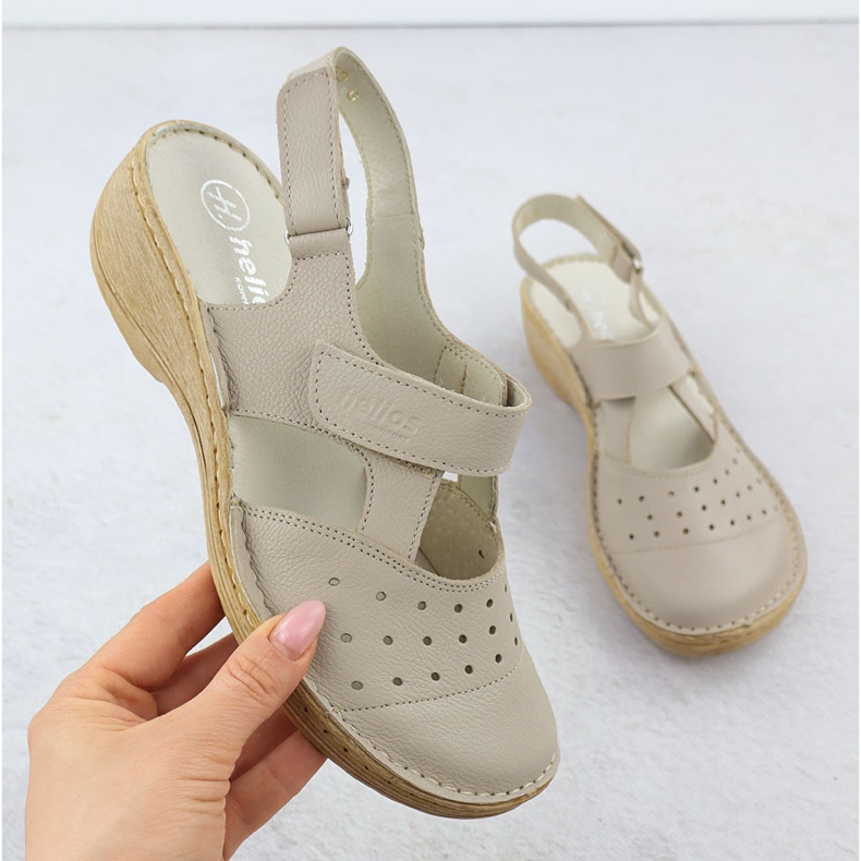 Leder bequeme Frauensandalen voller Ekri Helios 150.10 beige 1