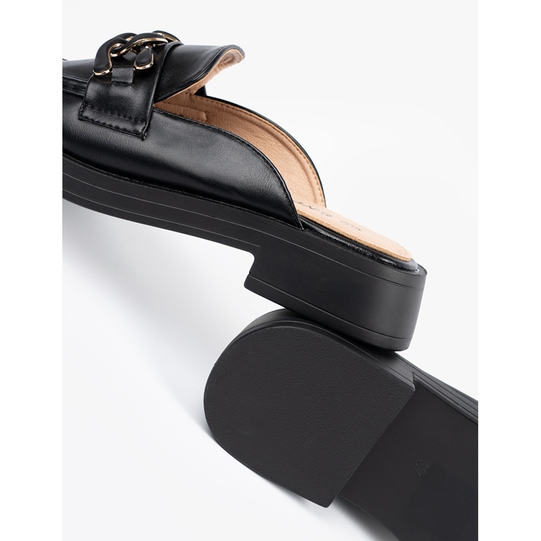 Shelvt Schwarz Low -Heel Eco -Leder Flip Flops mit einer Kette 1