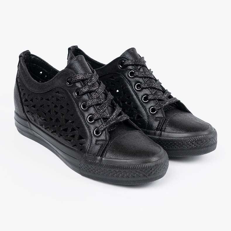 Shelvt Openwork Women's Wedges Sneakers schwarz 2