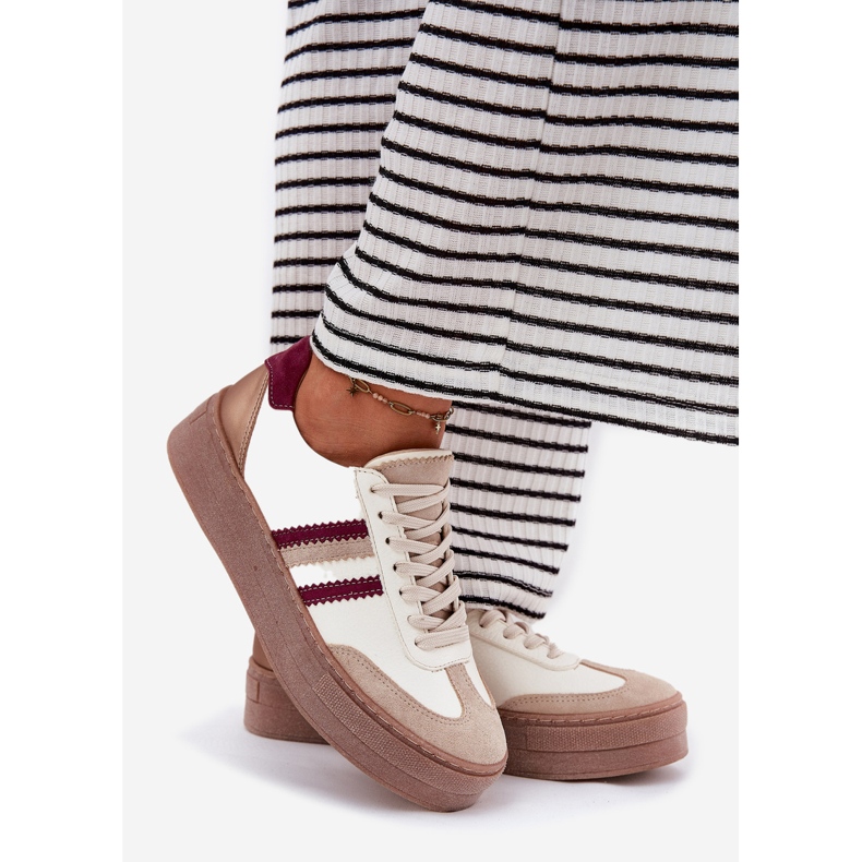 Damen-Leder-Sneaker auf der Zazoo N1234 Beige-Bord-Plattform 1